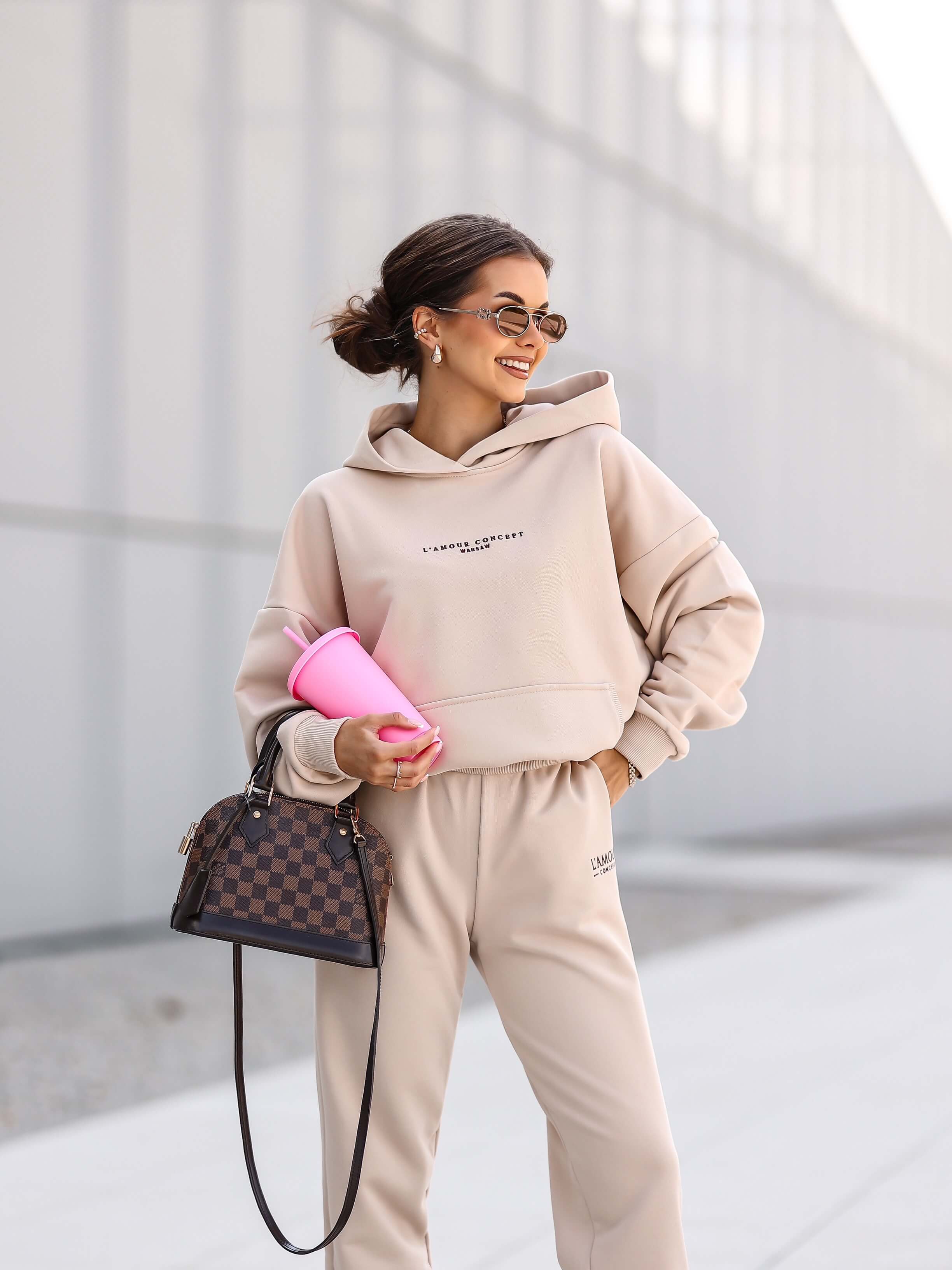 Komplet dresowy Casual beżowy - Rozmiar: XS