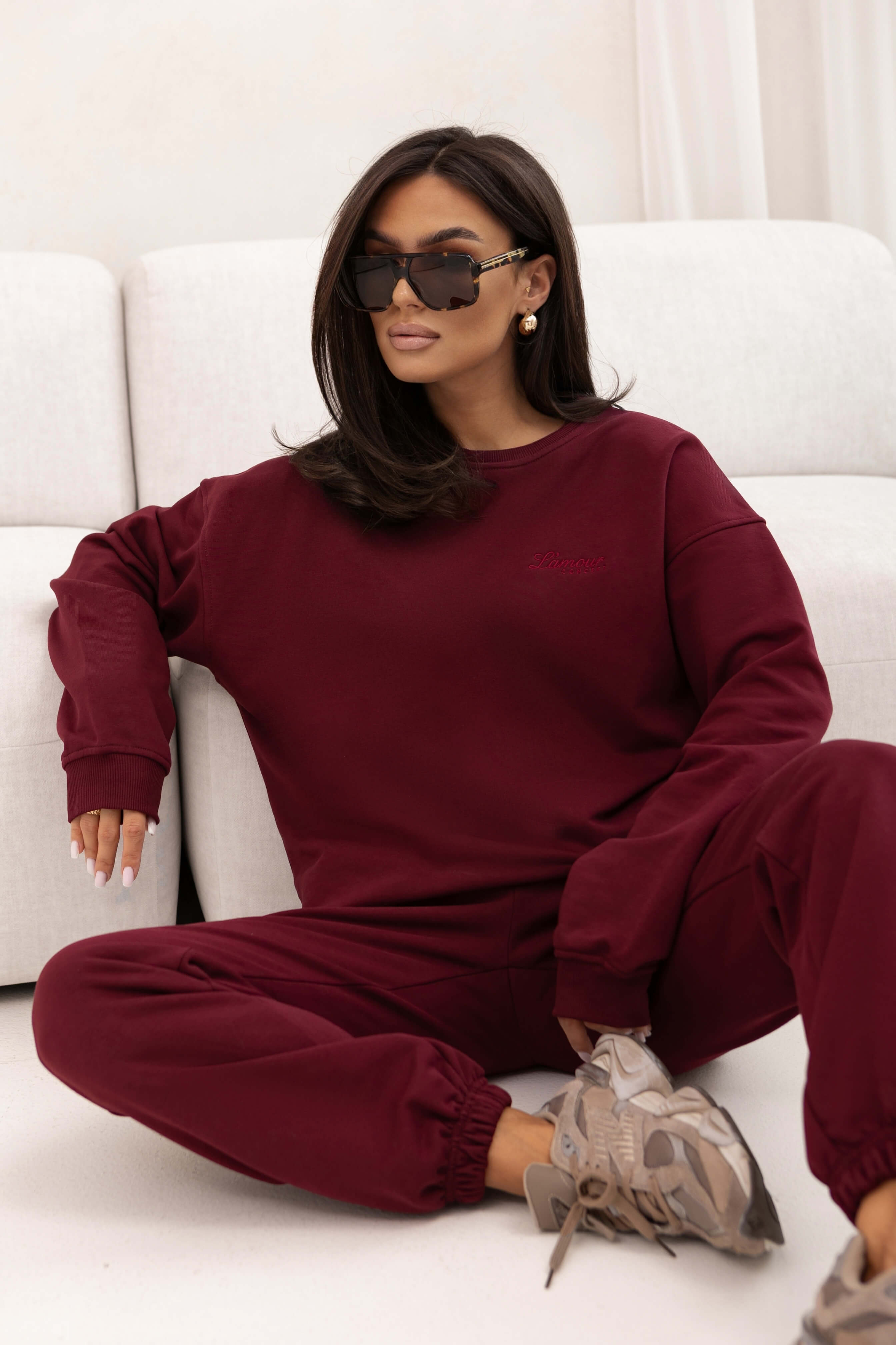 Komplet dresowy Lazy Luxe bordowy - Rozmiar: XS