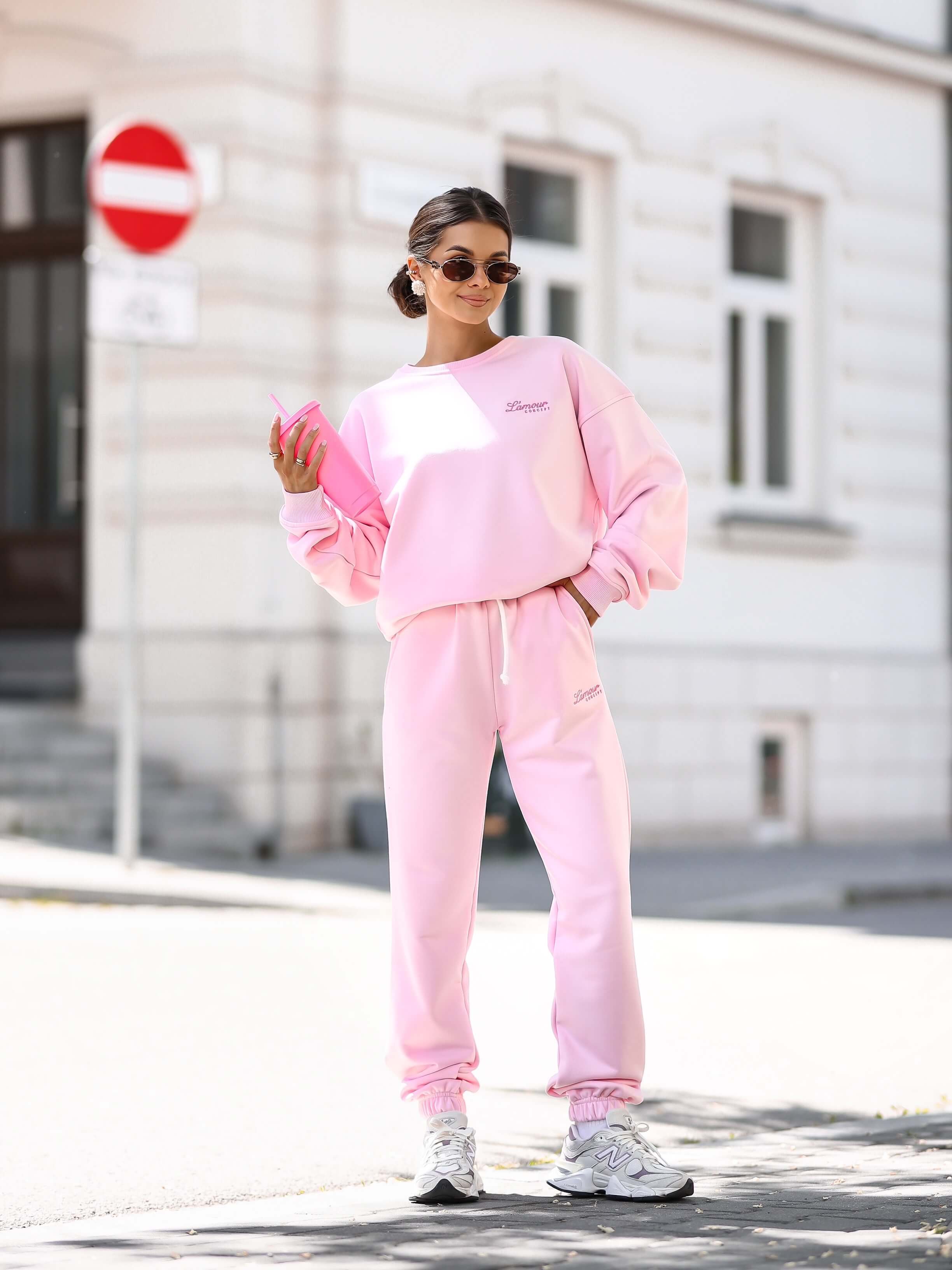 Komplet dresowy Lazy luxe różowy - Rozmiar: XS