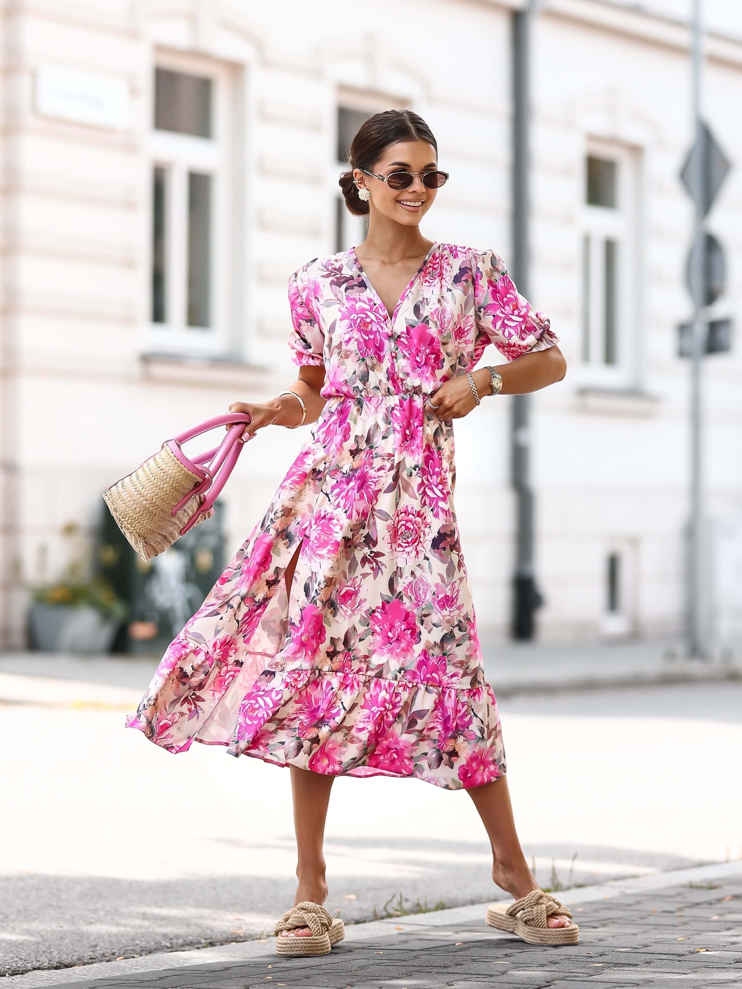 Sukienka Hannah z krótkim rękawem velvet peony - Rozmiar: S